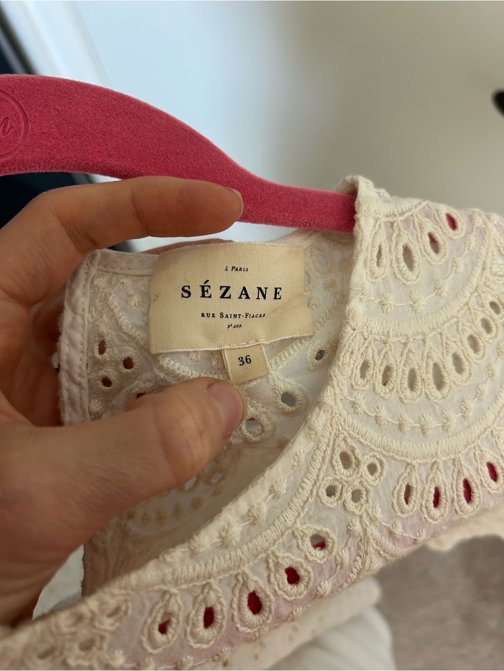 Sezane Lisa Blouse in Ecru - Eyelet Short-Sleeve Top - Picture 8 of 8
